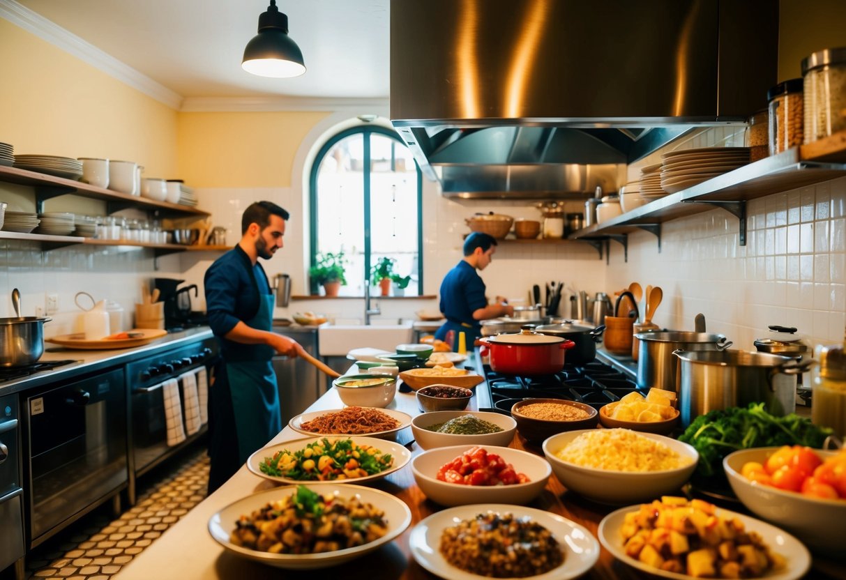 Una cucina vivace di Lisbona piena di piatti e ingredienti tradizionali portoghesi